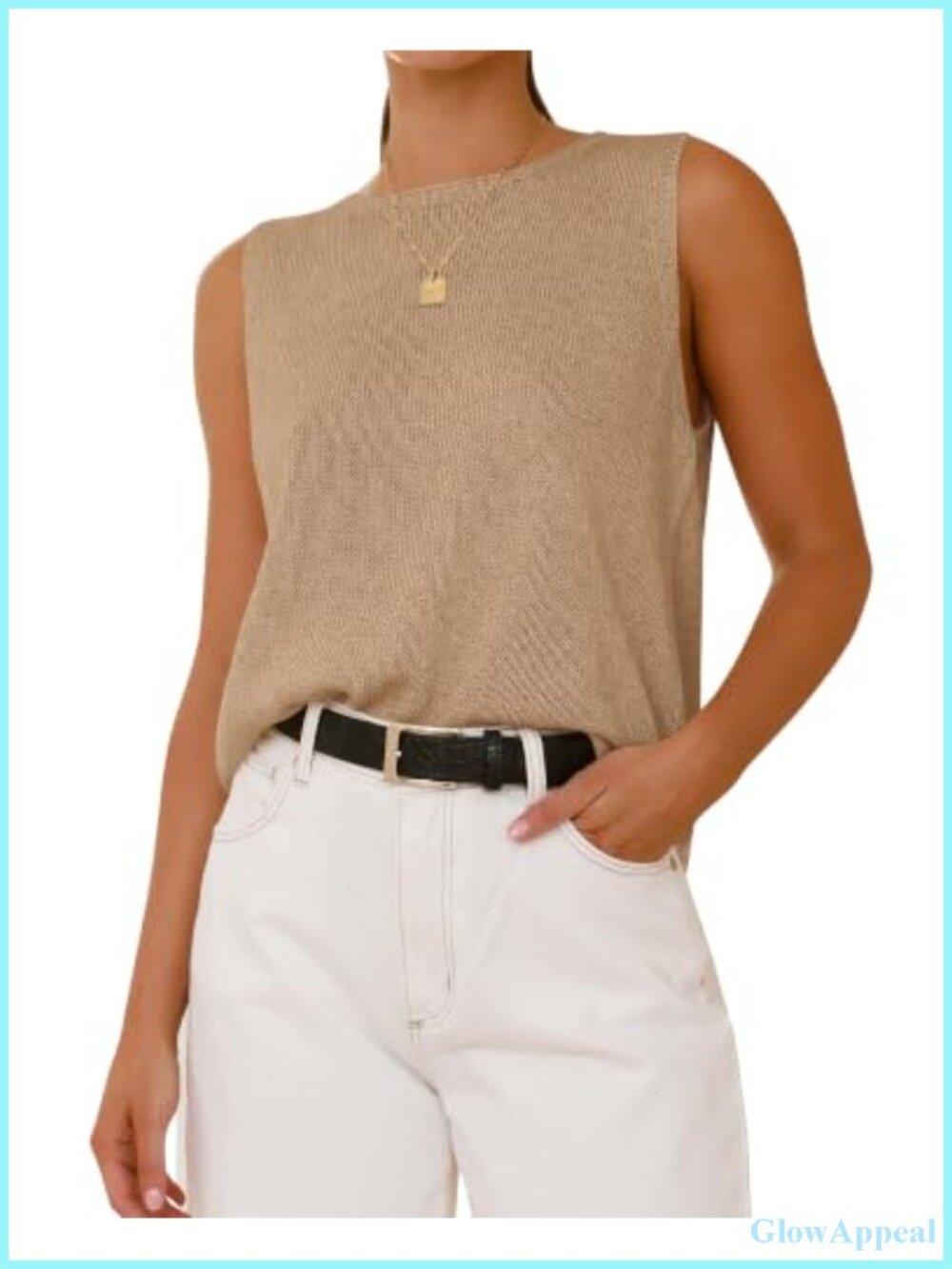 Sleeveless Ribbed Knit Sweater Vest Crewneck Loose Fit Business Casual Top